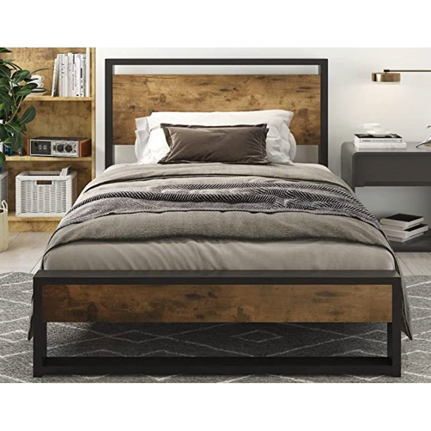 Twin Modern Farmhouse Platform Bed Frame with Wood Panel Headboard Footboard-4