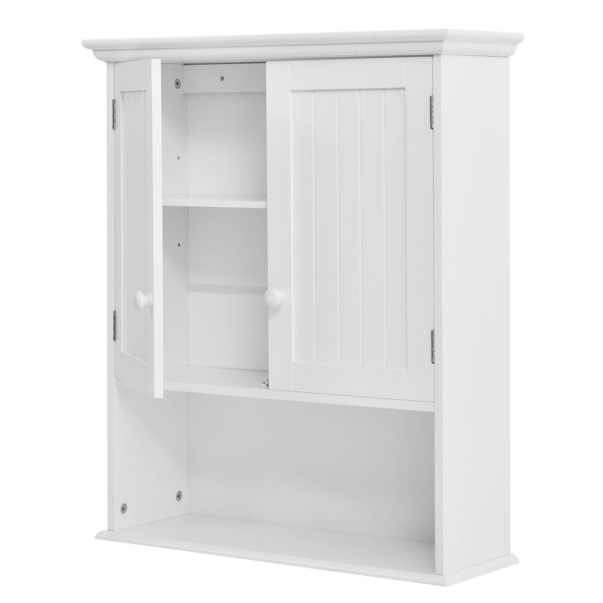 White Wall Mount Bathroom Cabinet with Storage Shelf-2