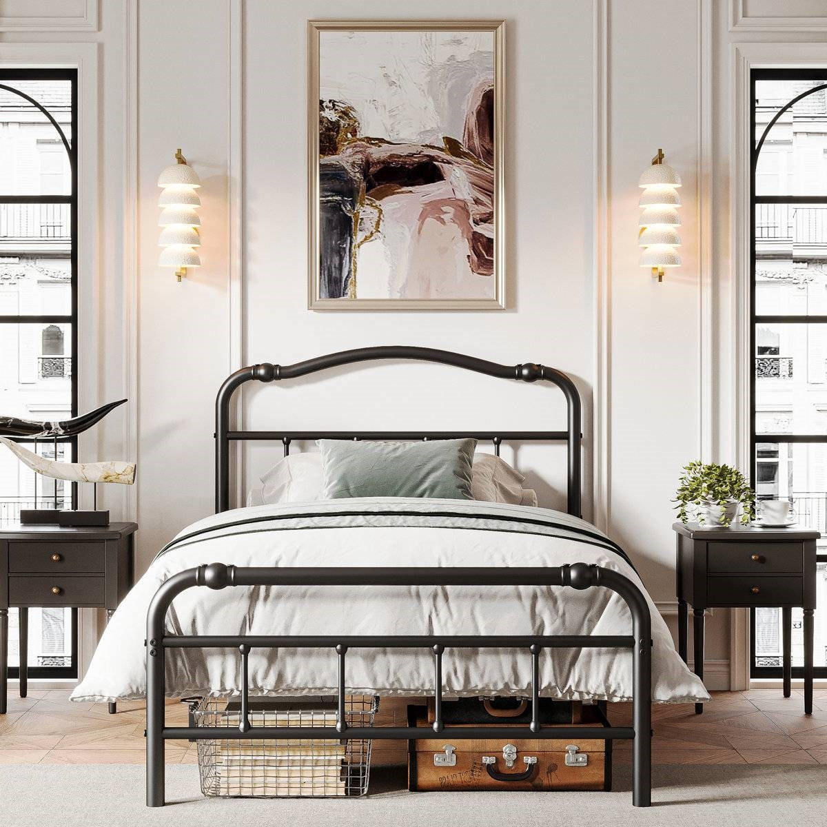 Twin XL Industrial Vintage Heavy Duty Steel Slat Bed Frame-0