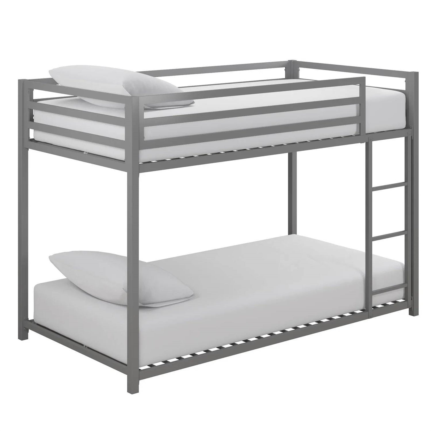 Twin over Twin size Modern Low Height Silver Grey Metal Bunk Bed-0