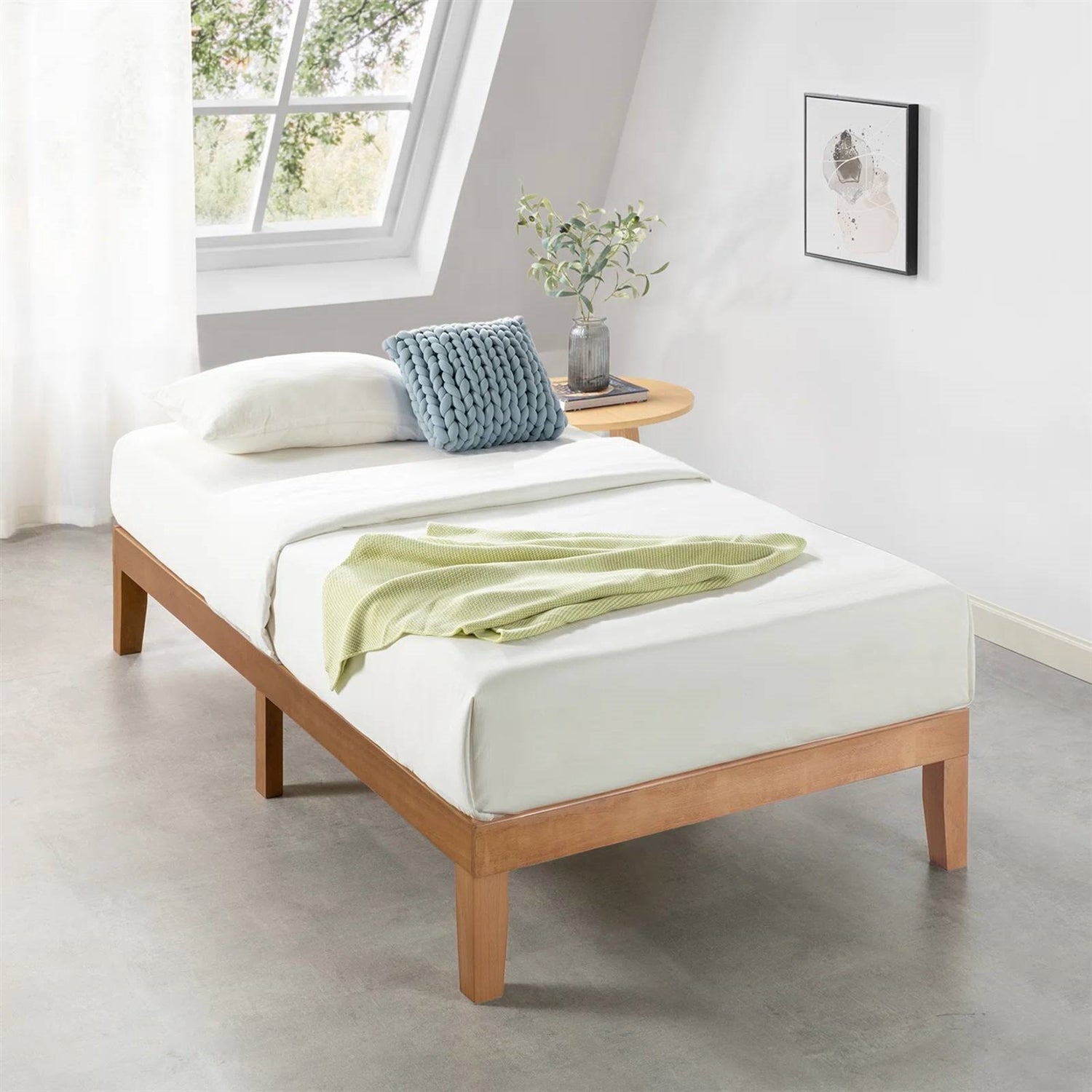 Twin size Solid Wood Platform Bed Frame in Natural Wooden Finish-0