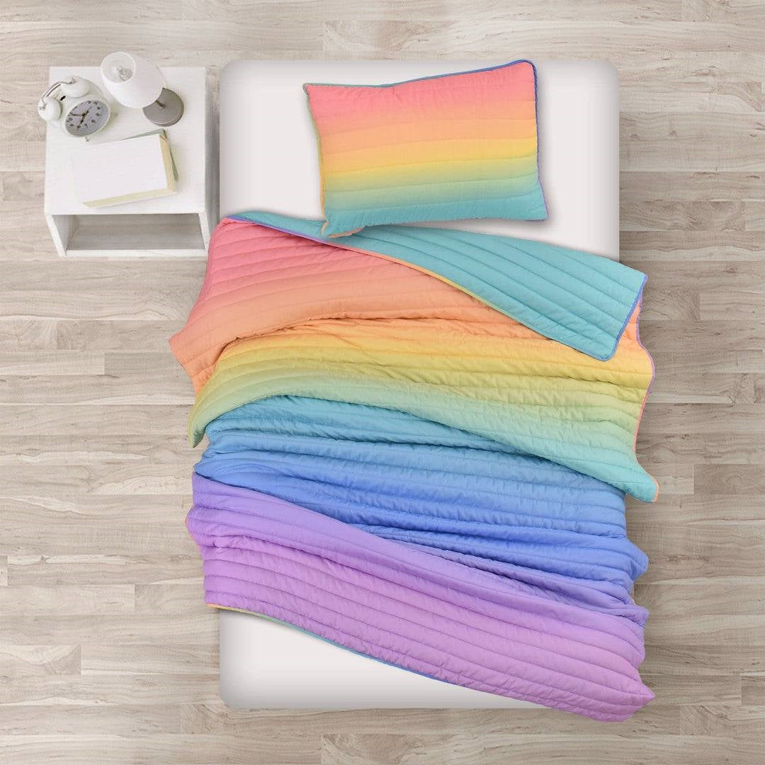 Twin/Twin XL 2 Piece Multi-Color Rainbow Quilt Set-0