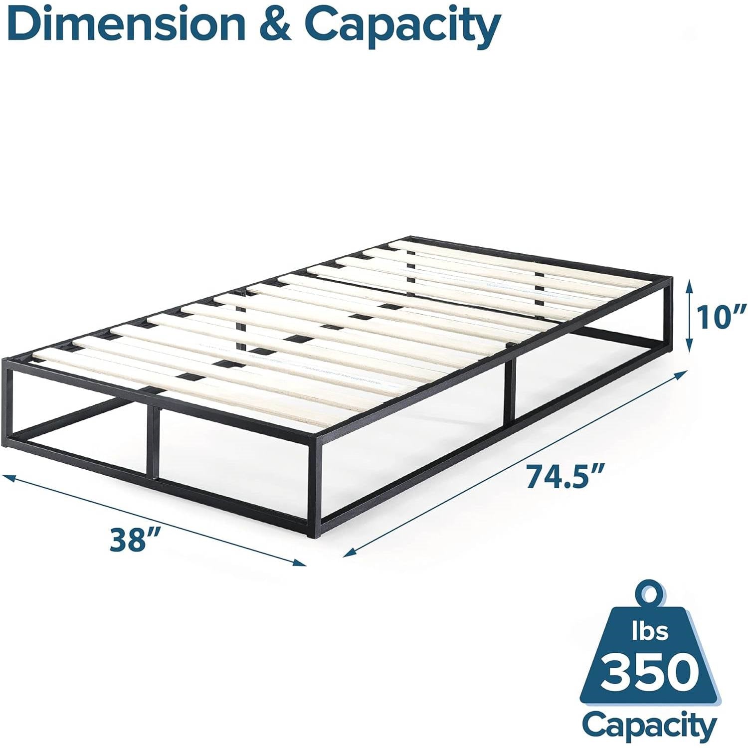 Twin size 10-inch Low Profile Modern Metal Wood Slat Platform Bed Frame-4