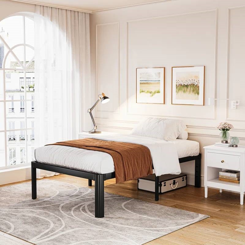 Twin XL Heavy Duty Metal Bed Frame Platform with Round Edge Legs-2