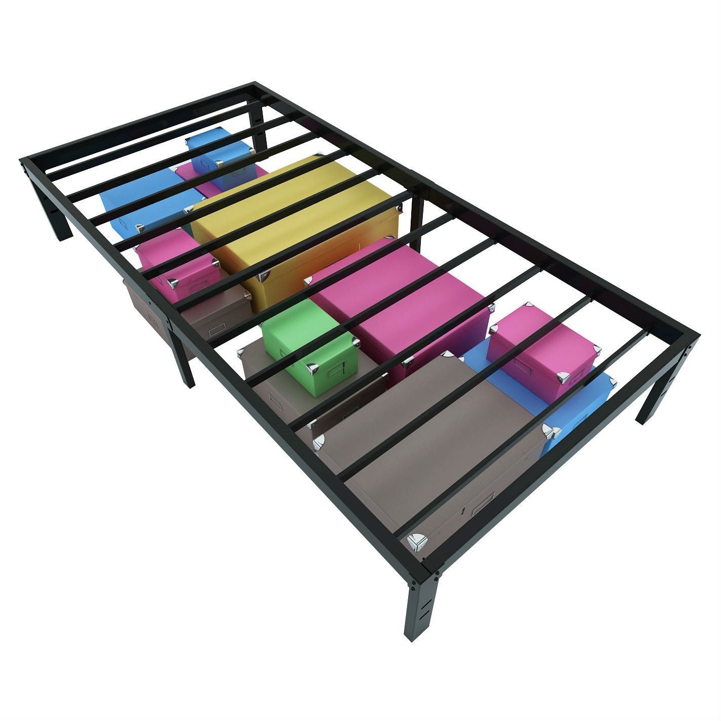 Twin XL College Dorm Heavy Duty Black Metal Platform Bed Frame-2