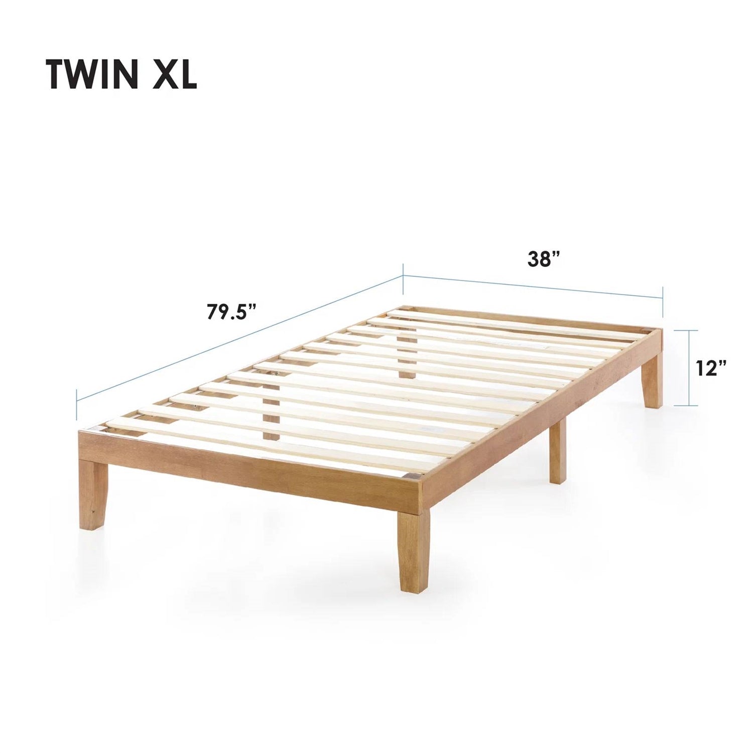 Twin XL size Solid Wood Platform Bed Frame in Natural Wooden Finish-4