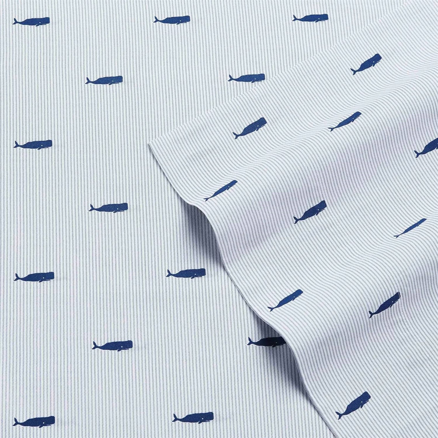 Twin XL size Coastal Beach 100-Percent Cotton Navy Blue White Stripe Sheet Set
