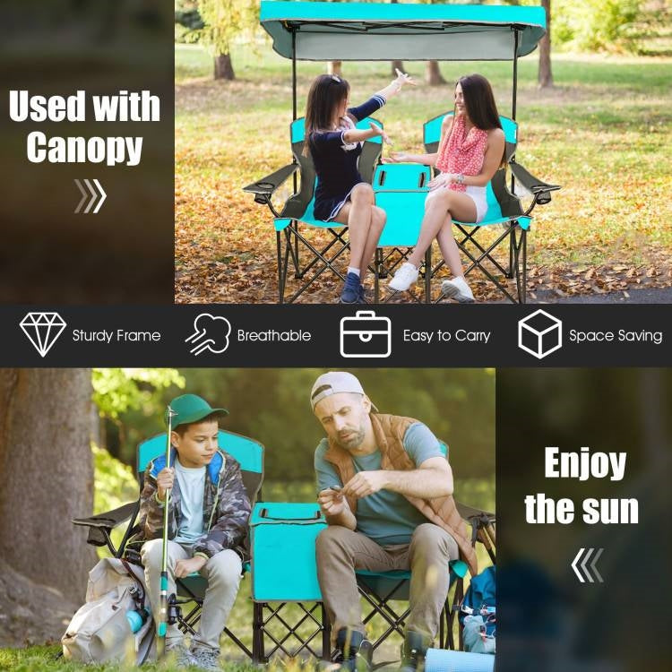 Turquoise Blue 2-Piece Folding Canopy Chair with Cup Holder and Storage Pocket-3