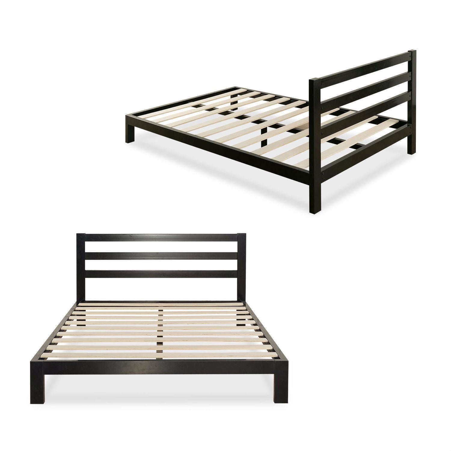 Twin size Modern Metal Platform Bed Frame with Headboard And Wood Support Slats-1