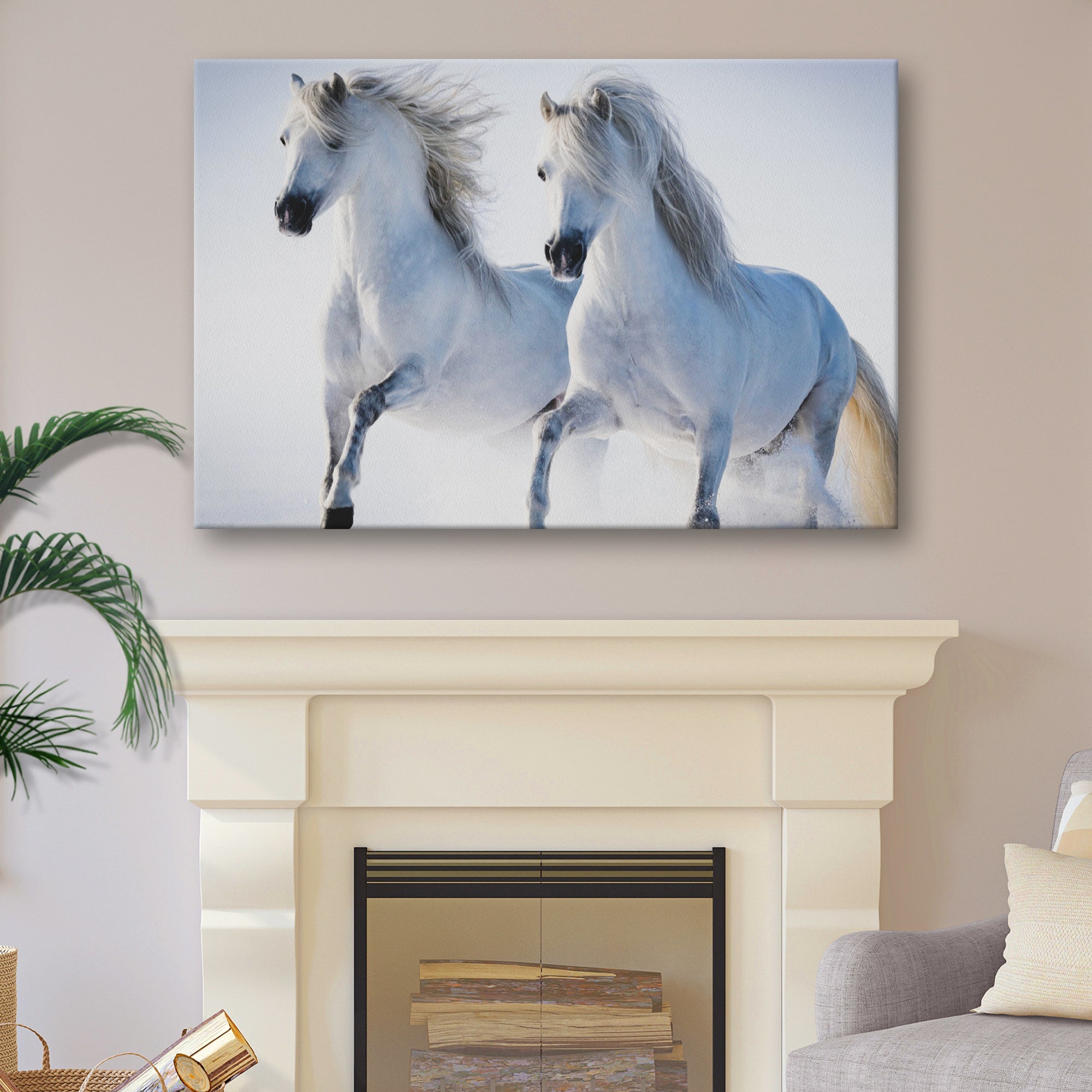 White Horse Couple Canvas Wall Art