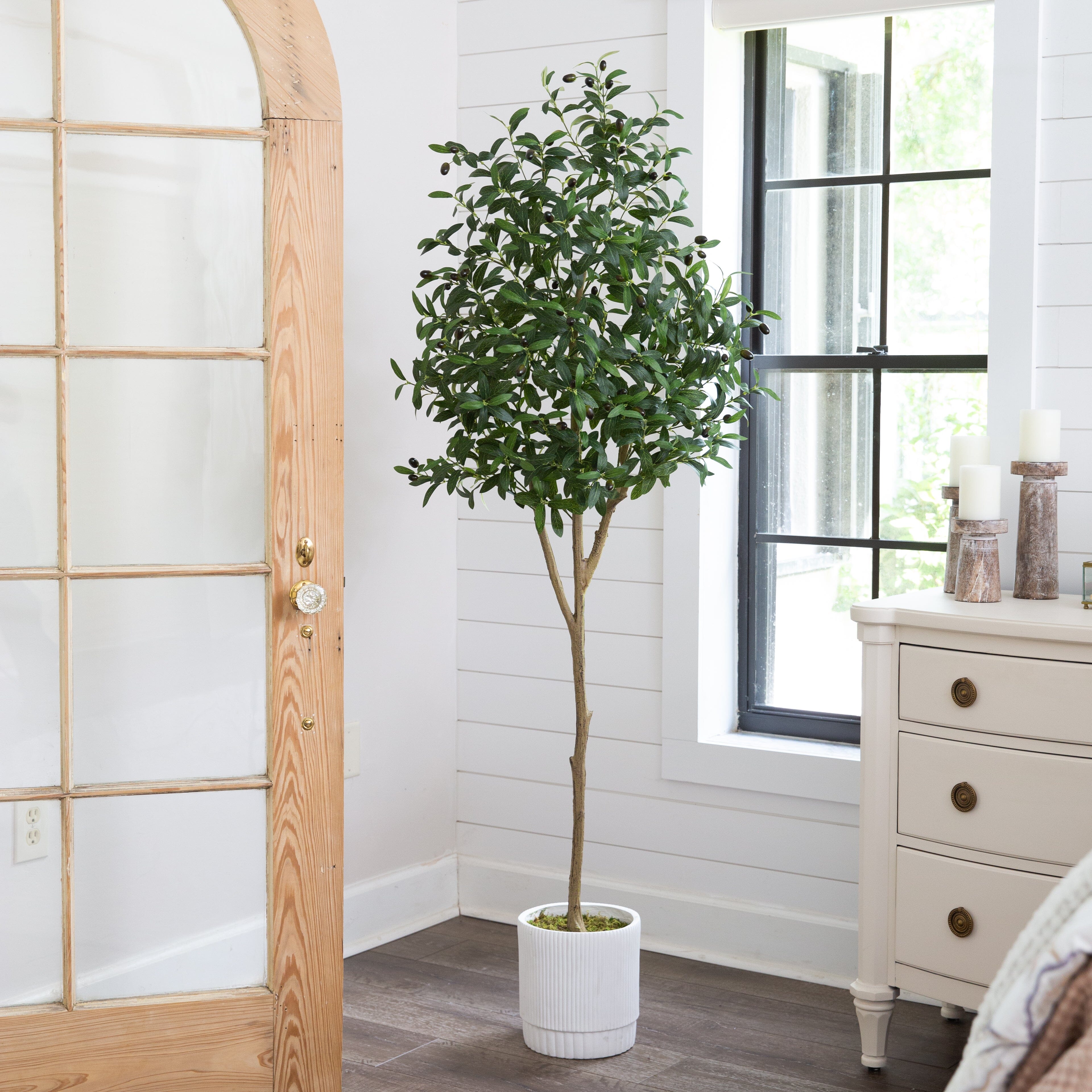 Faux Olive Tree in White Planter-2
