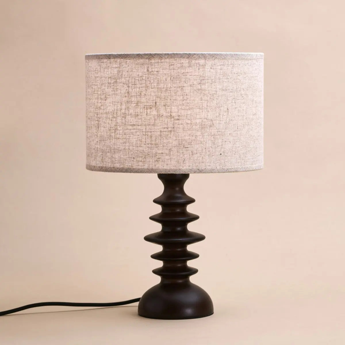 Bodhi Dark Brown Wooden Lamp with Beige Lampshade – Elegant Lighting for Any Room-3