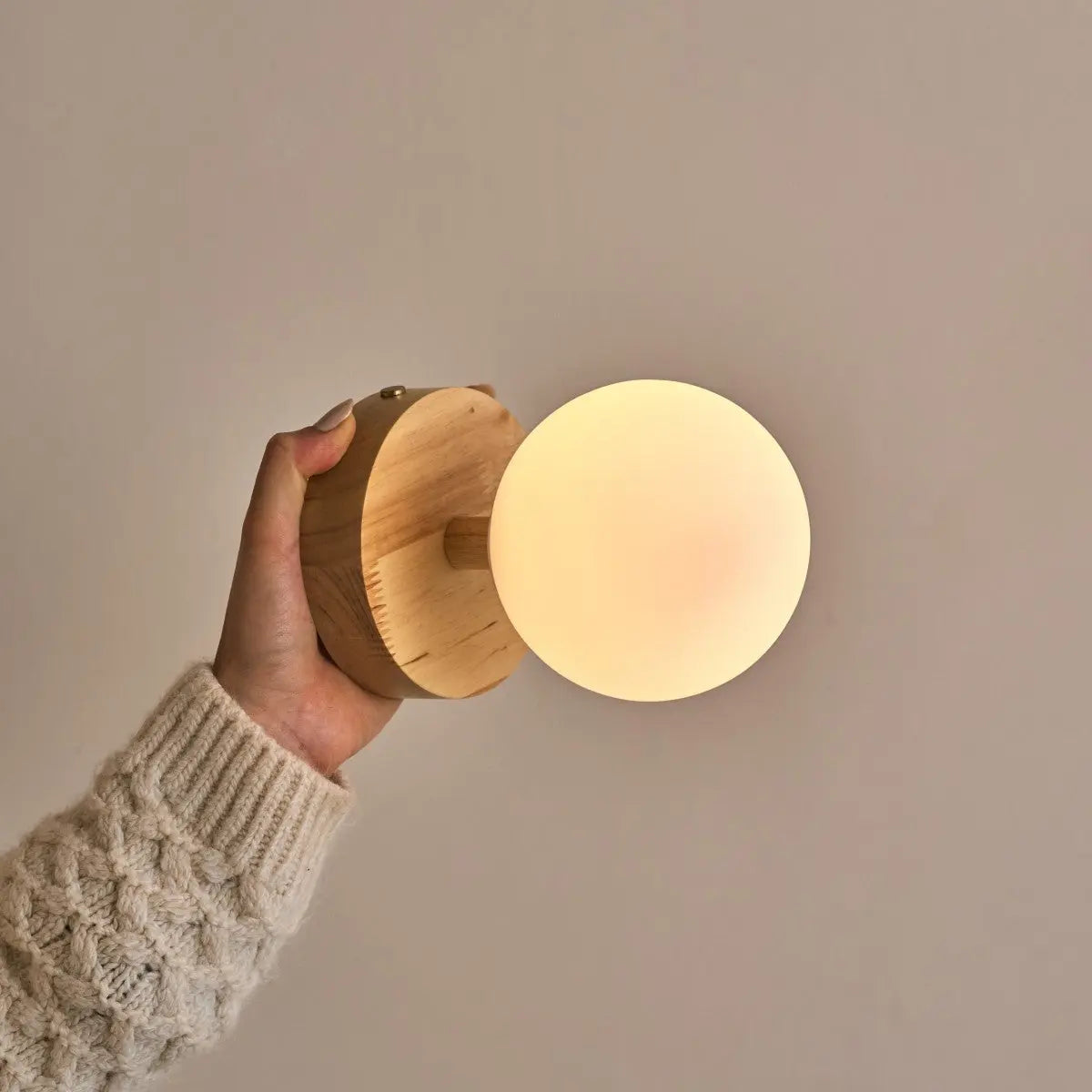 Richella Wooden & Glass Wall Light – Rechargeable & Cordless-1