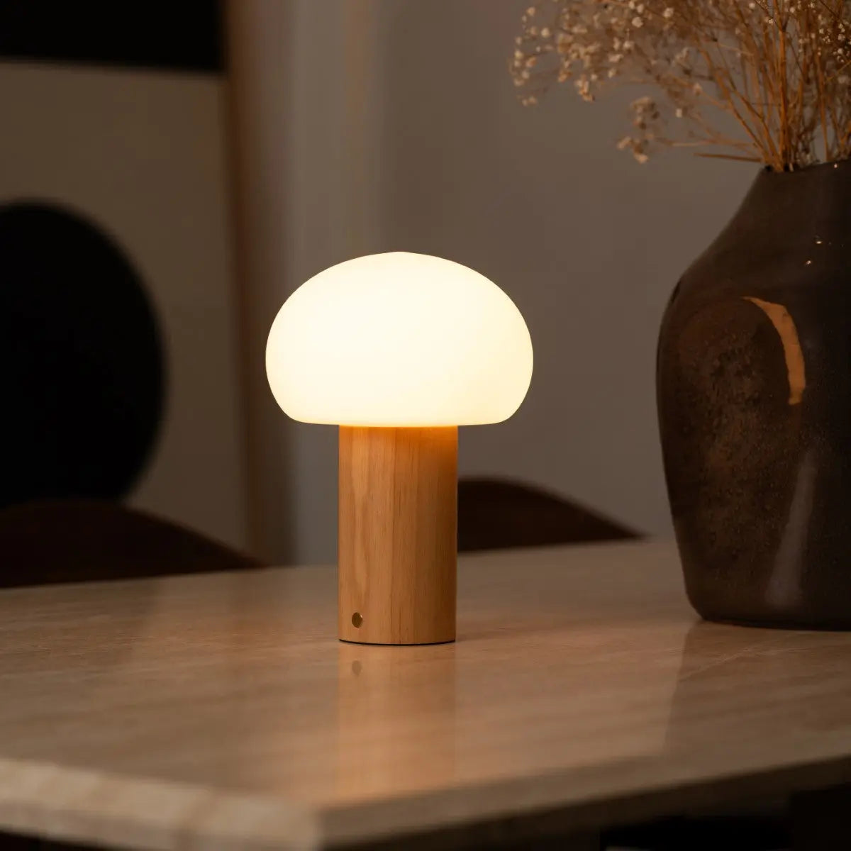 Sam Wooden Table Lamp with Glass & Rechargeable Battery | Dimmable & Versatile Lighting-3