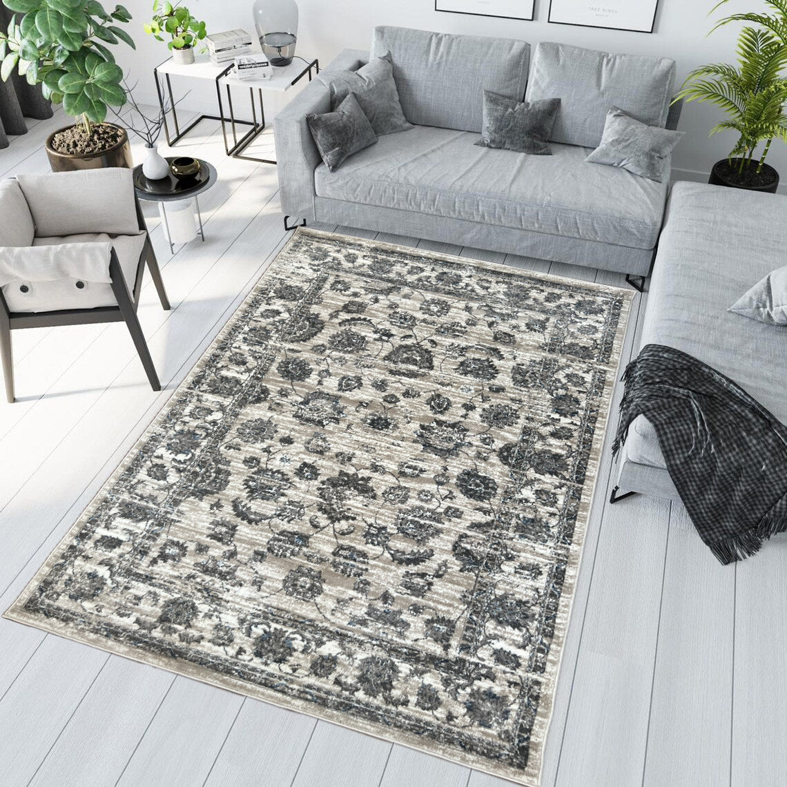 ROY's Home Flower Garden Design Area Rugs, Vintage Effect Lines