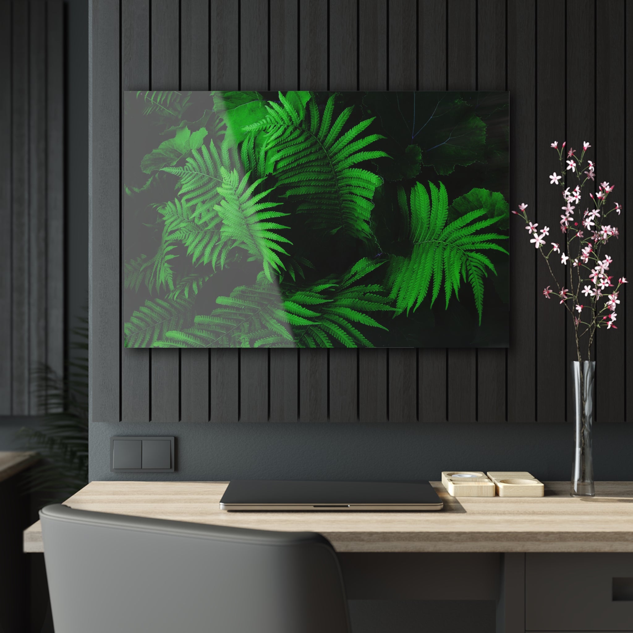 Tempered art glass home decor fern leaves