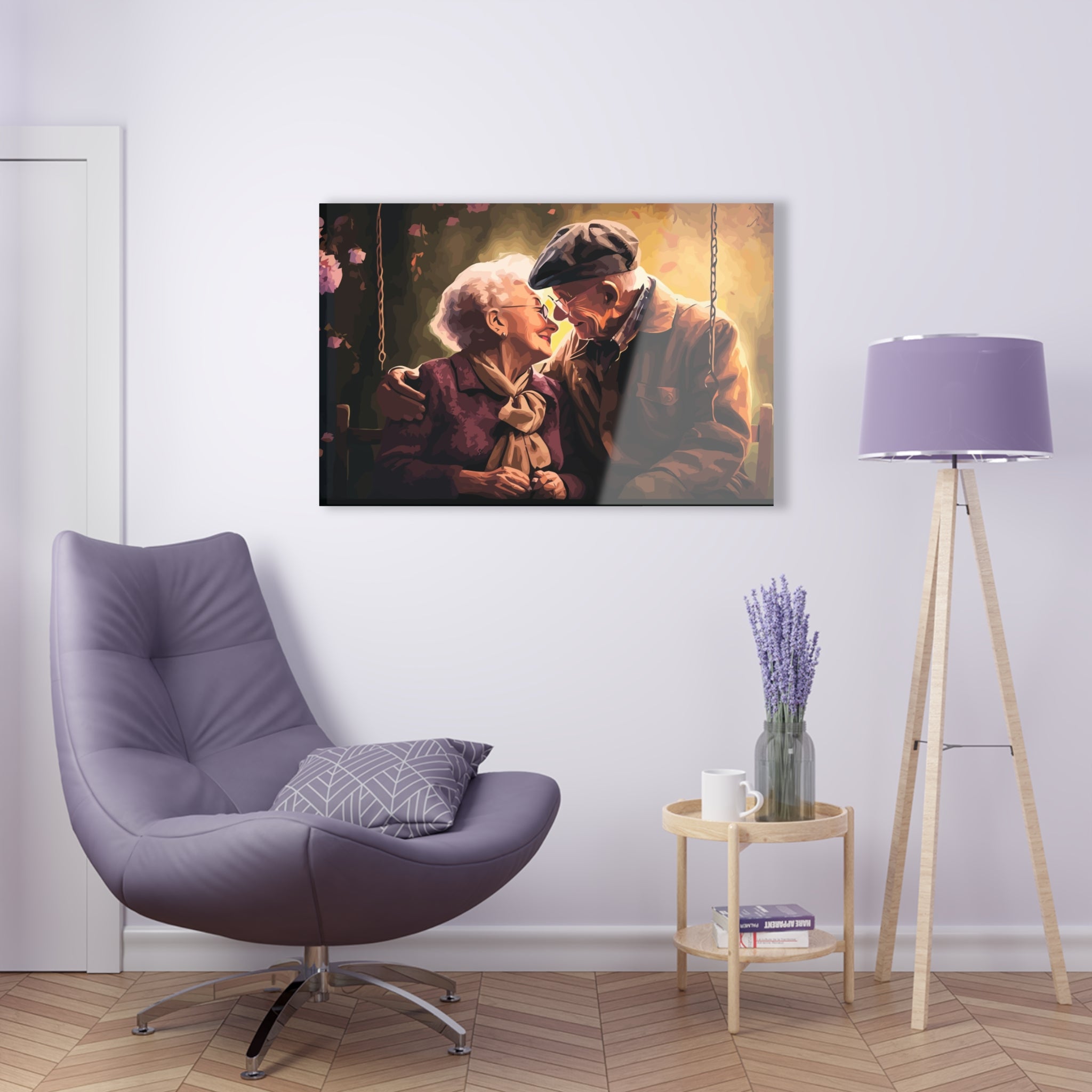 Tempered glass wall art elderly couple