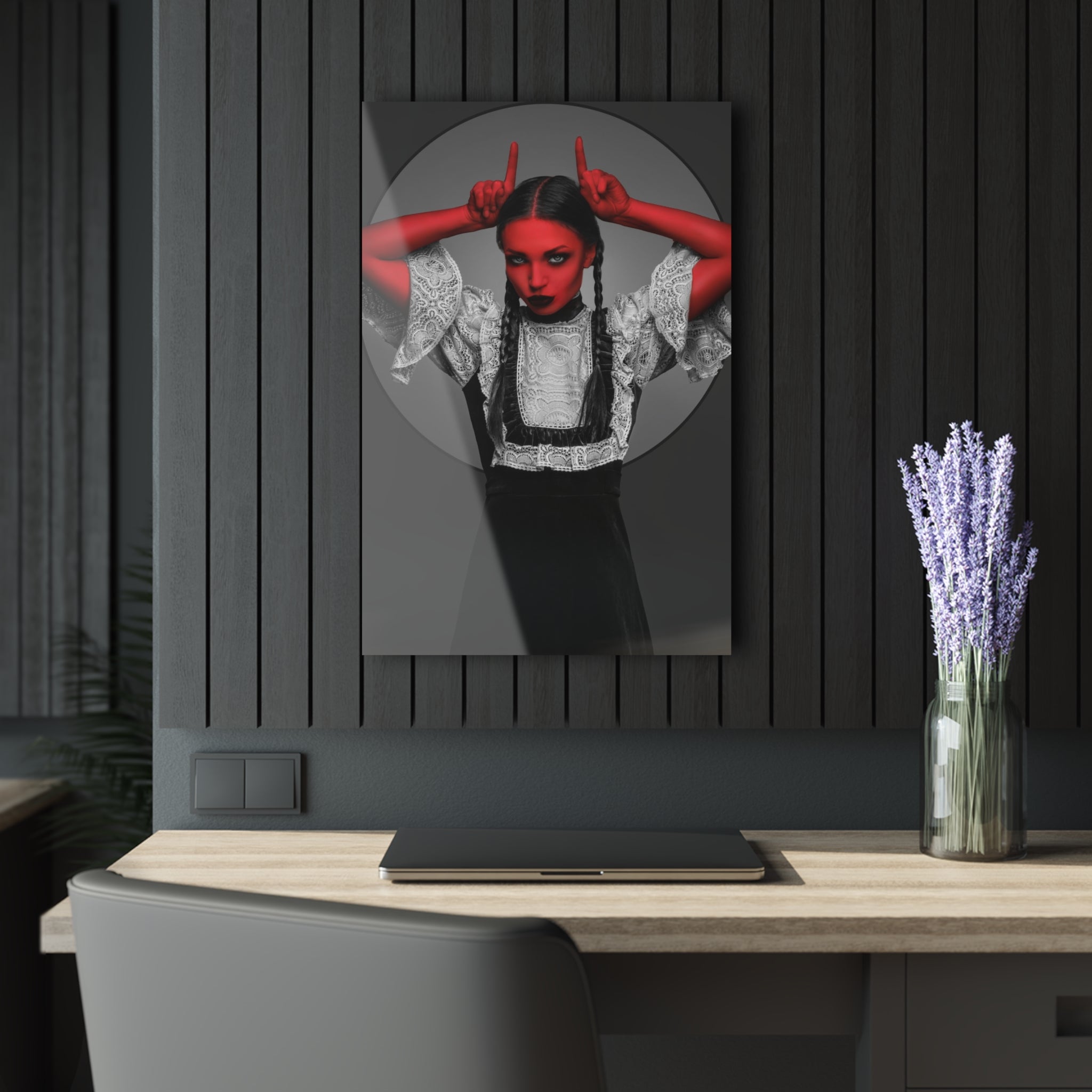 Tempered glass wall art Devil girl in dress-3