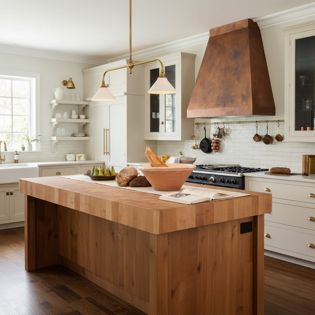 Brass Two-Head Pendant Light with Ceramic Shades | Kitchen Island Fixture