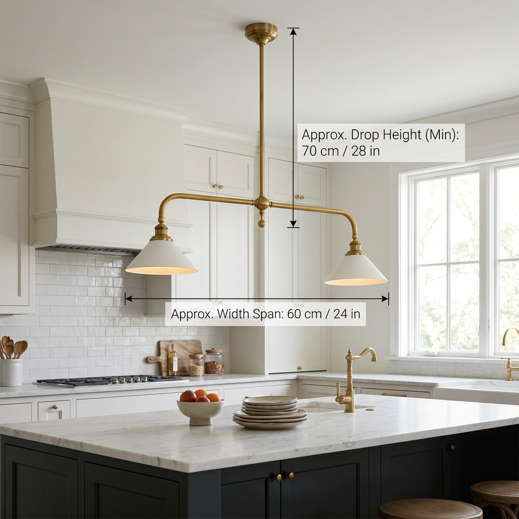 Brass Two-Head Pendant Light with Ceramic Shades | Kitchen Island Fixture