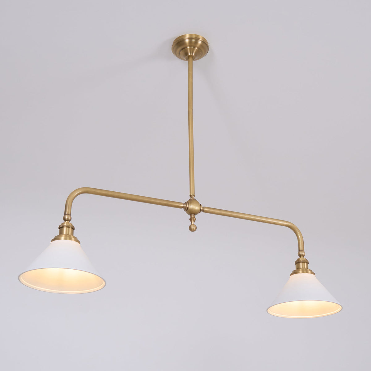 Brass Two-Head Pendant Light with Ceramic Shades | Kitchen Island Fixture