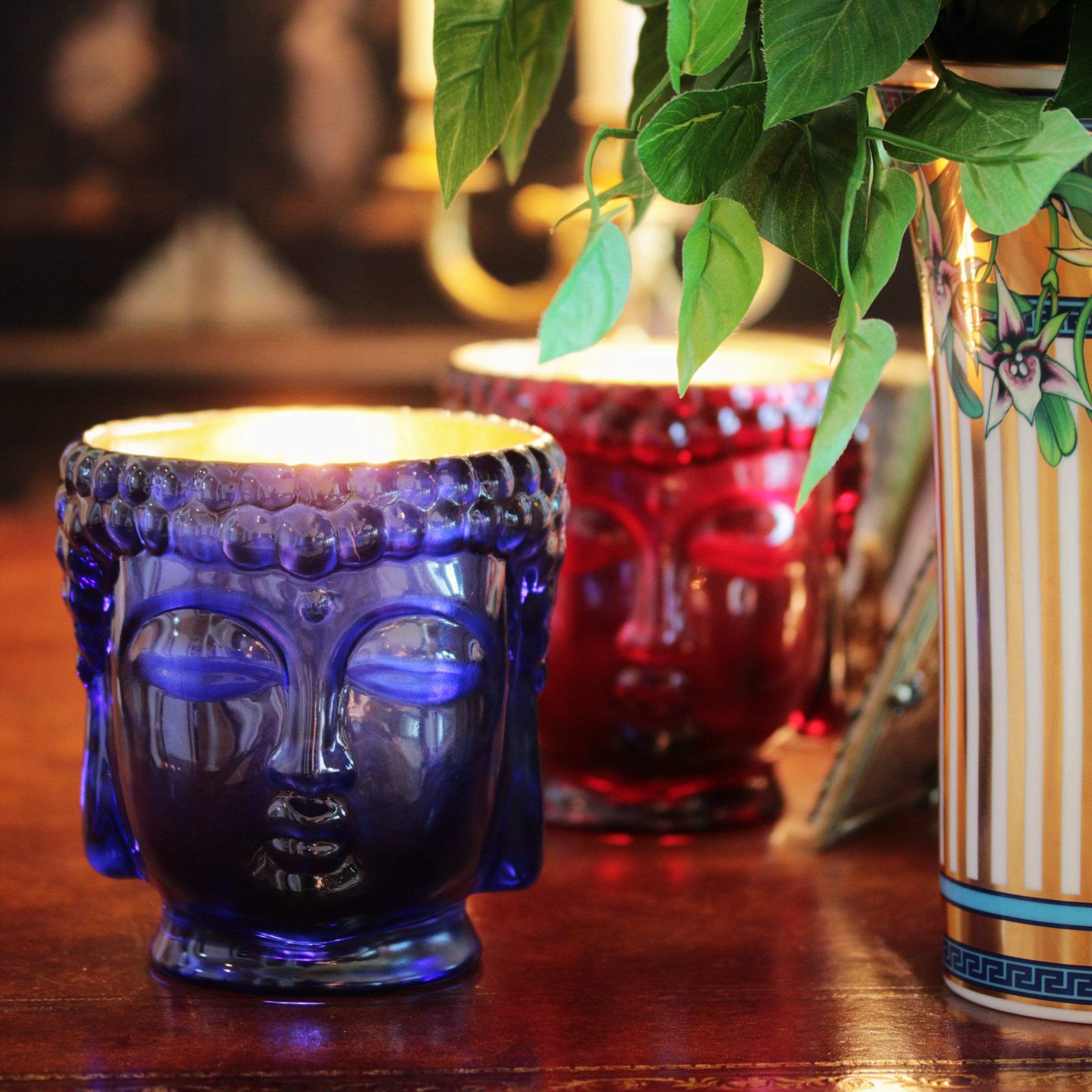 24K Gold Sapphire Blue Glass Buddha Royale Candle-2