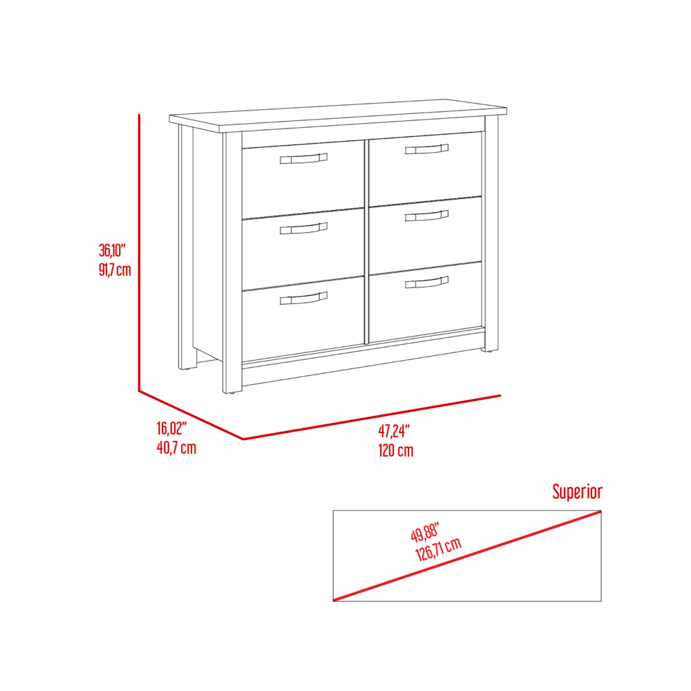 6 Drawer Double Dresser Toret, Metal Hardware, Light Gray Finish-4