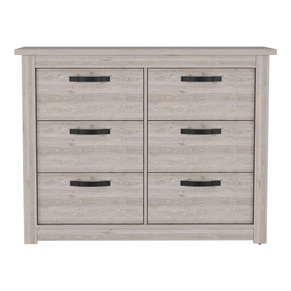 6 Drawer Double Dresser Toret, Metal Hardware, Light Gray Finish-2