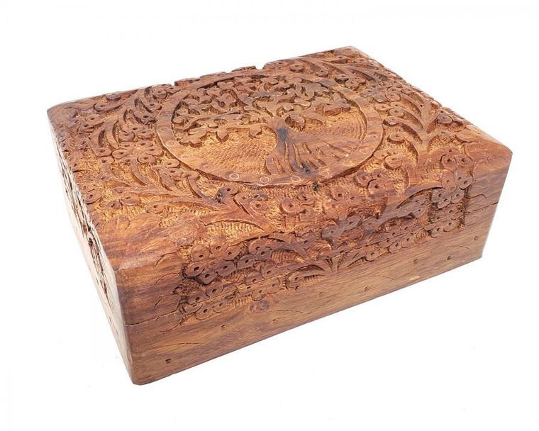 Tree of Life Hand Carved Wood Box 5"x7"-0