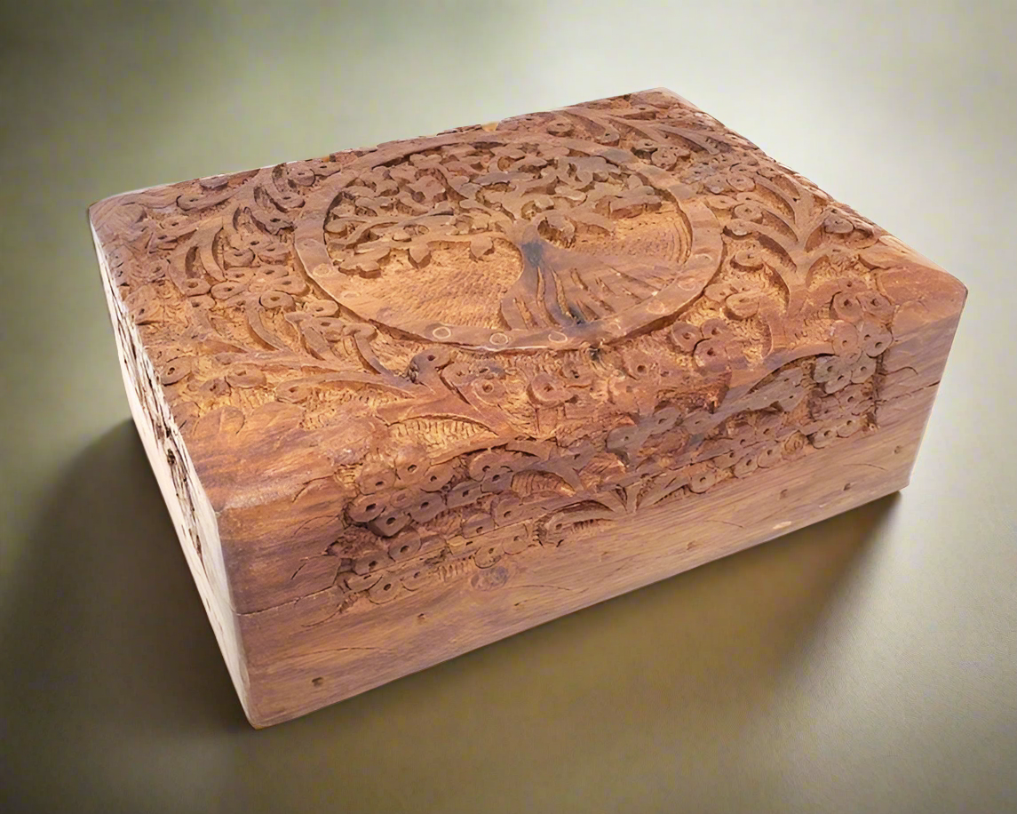 Tree of Life Hand Carved Wooden Box - 5"x7" Jewelry & Keepsake Storage Box