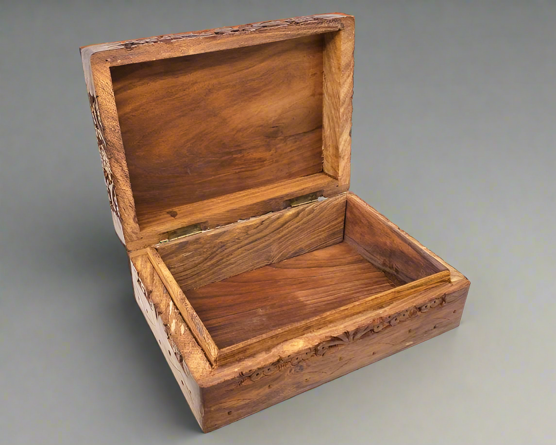 Tree of Life Hand Carved Wooden Box - 5"x7" Jewelry & Keepsake Storage Box