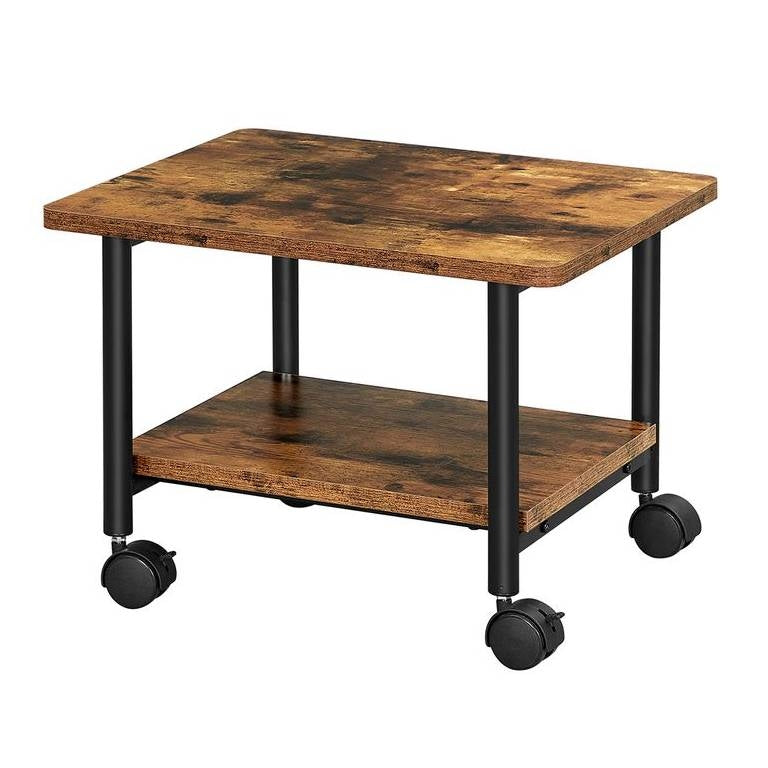 Industrial Black Metal Rustic Wood Printer Stand Cart with Bottom Paper Shelf-0