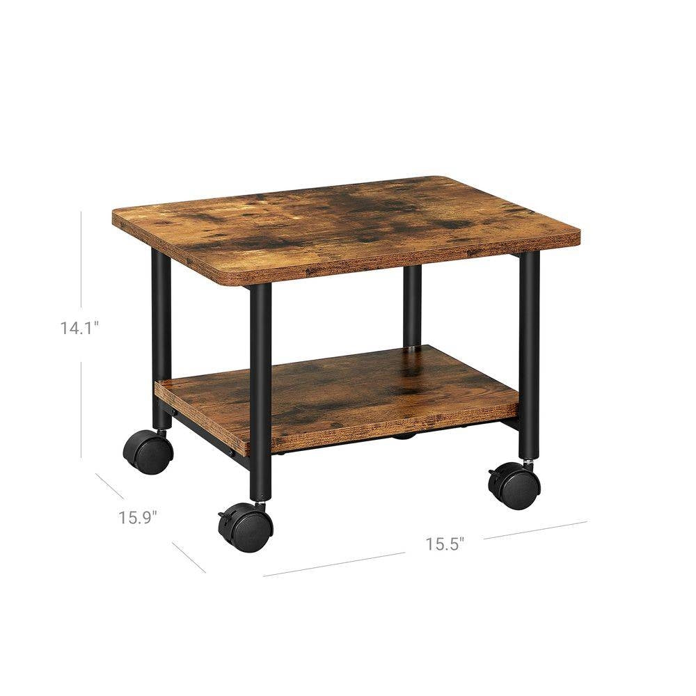 Industrial Black Metal Rustic Wood Printer Stand Cart with Bottom Paper Shelf-4