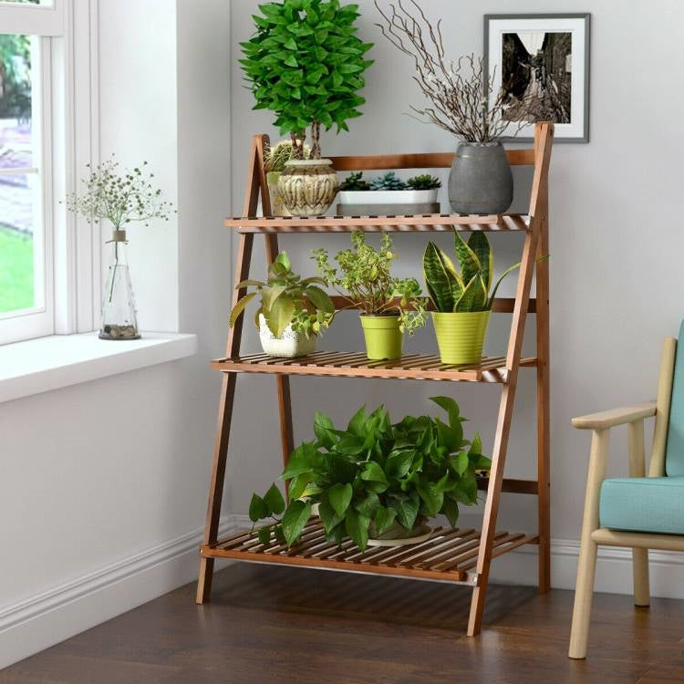 Farmhouse Indoor/Outdoor 3 Tier Folding Plant Stand Planter Shelving Unit-1