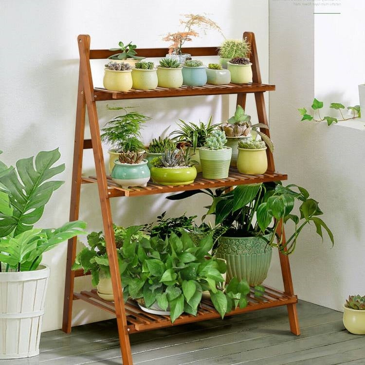 Farmhouse Indoor/Outdoor 3 Tier Folding Plant Stand Planter Shelving Unit-2