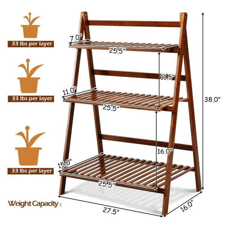 Farmhouse Indoor/Outdoor 3 Tier Folding Plant Stand Planter Shelving Unit-3