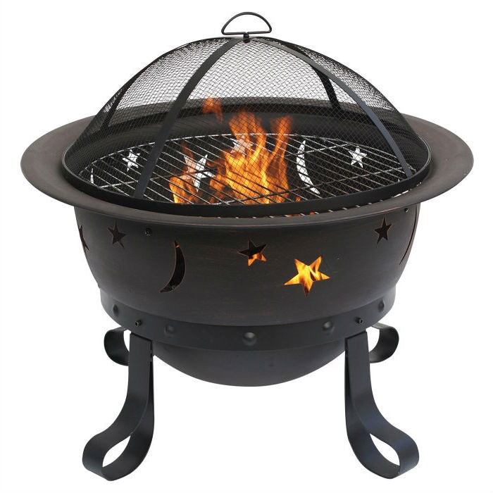 Outdoor Star Moon Steel Wood Burning Fire Pit in Bronze Finish-0