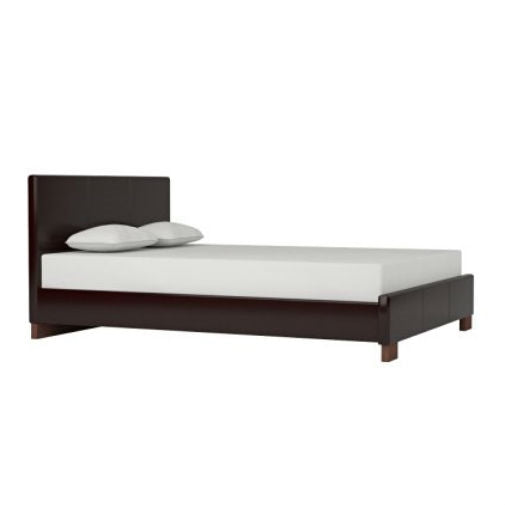 Queen size Dark Brown Faux Leather Upholstered Platform Bed Frame with Headboard-2