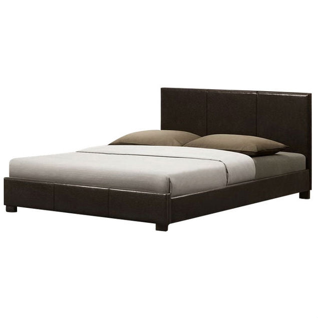 Queen size Dark Brown Faux Leather Upholstered Platform Bed Frame with Headboard-3