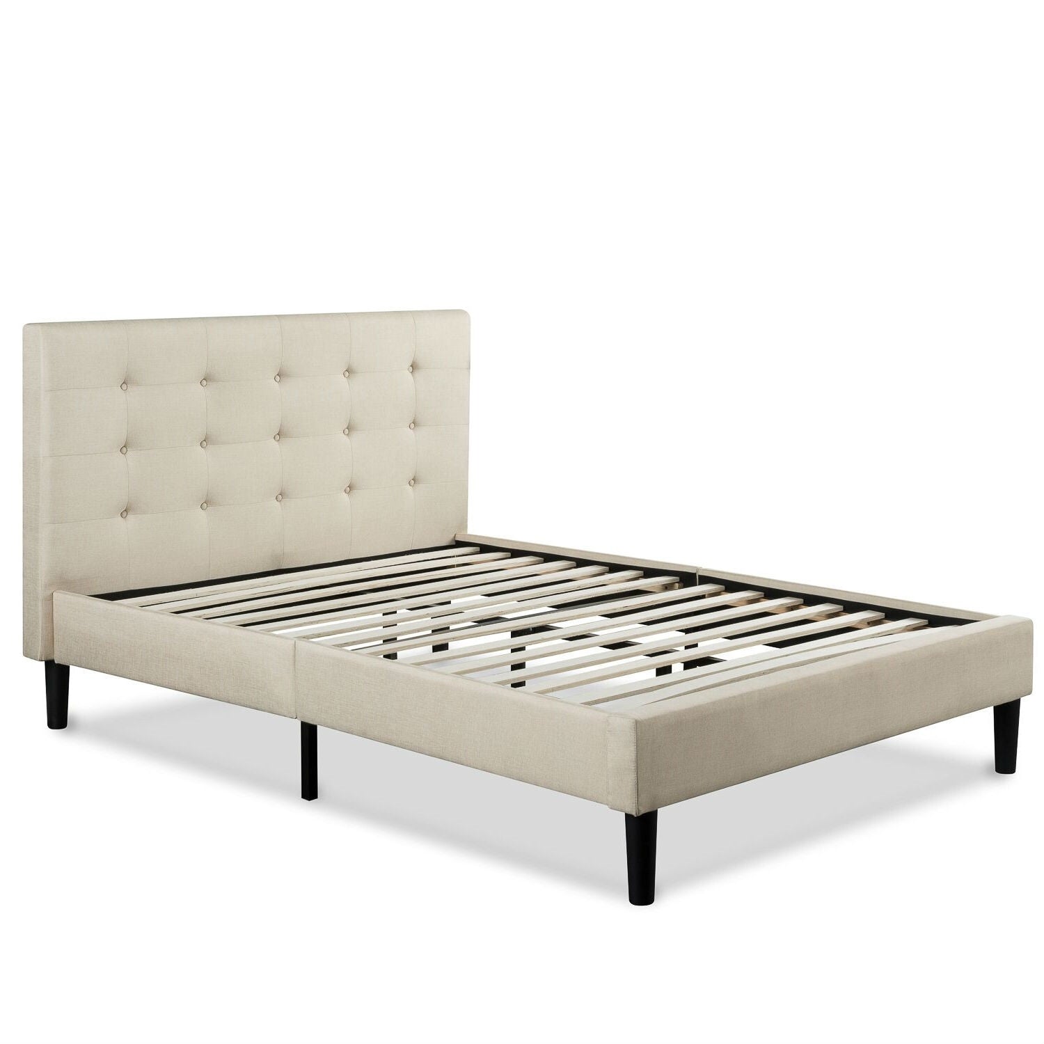 Queen size Taupe Beige Upholstered Platform Bed Frame with Headboard-1