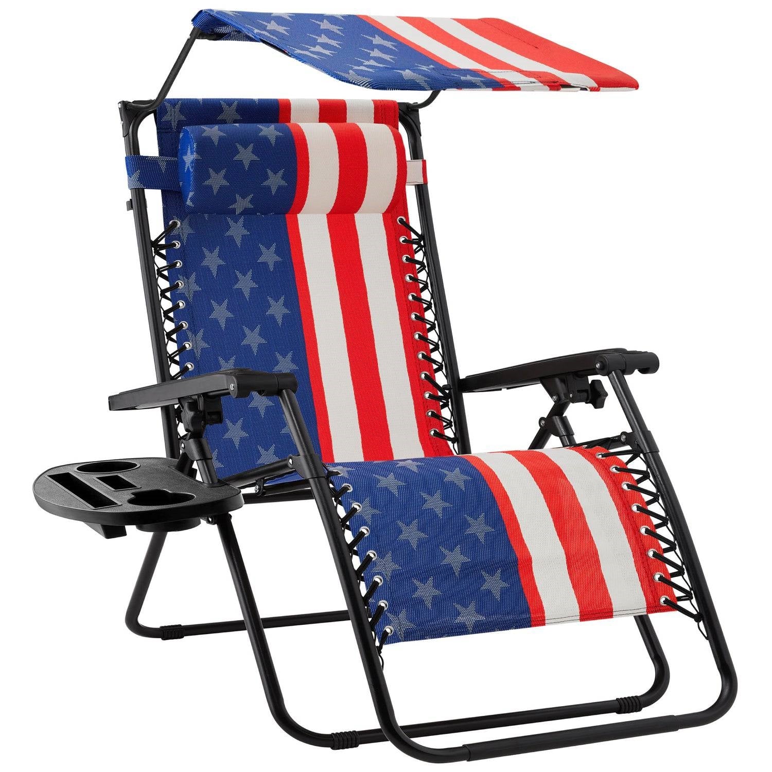 USA American Flag Zero Gravity Reclining Patio Lounge Chair with Canopy-0