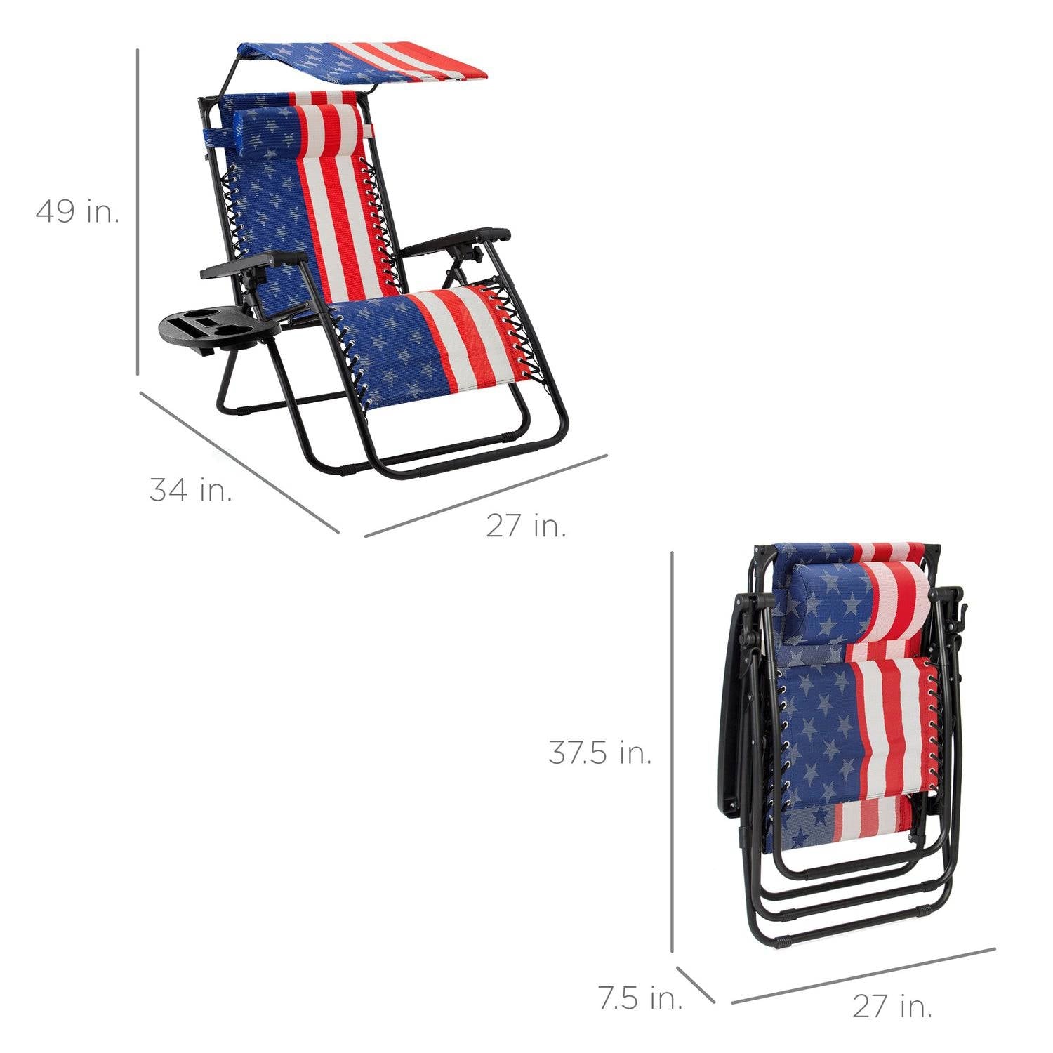 USA American Flag Zero Gravity Reclining Patio Lounge Chair with Canopy-3
