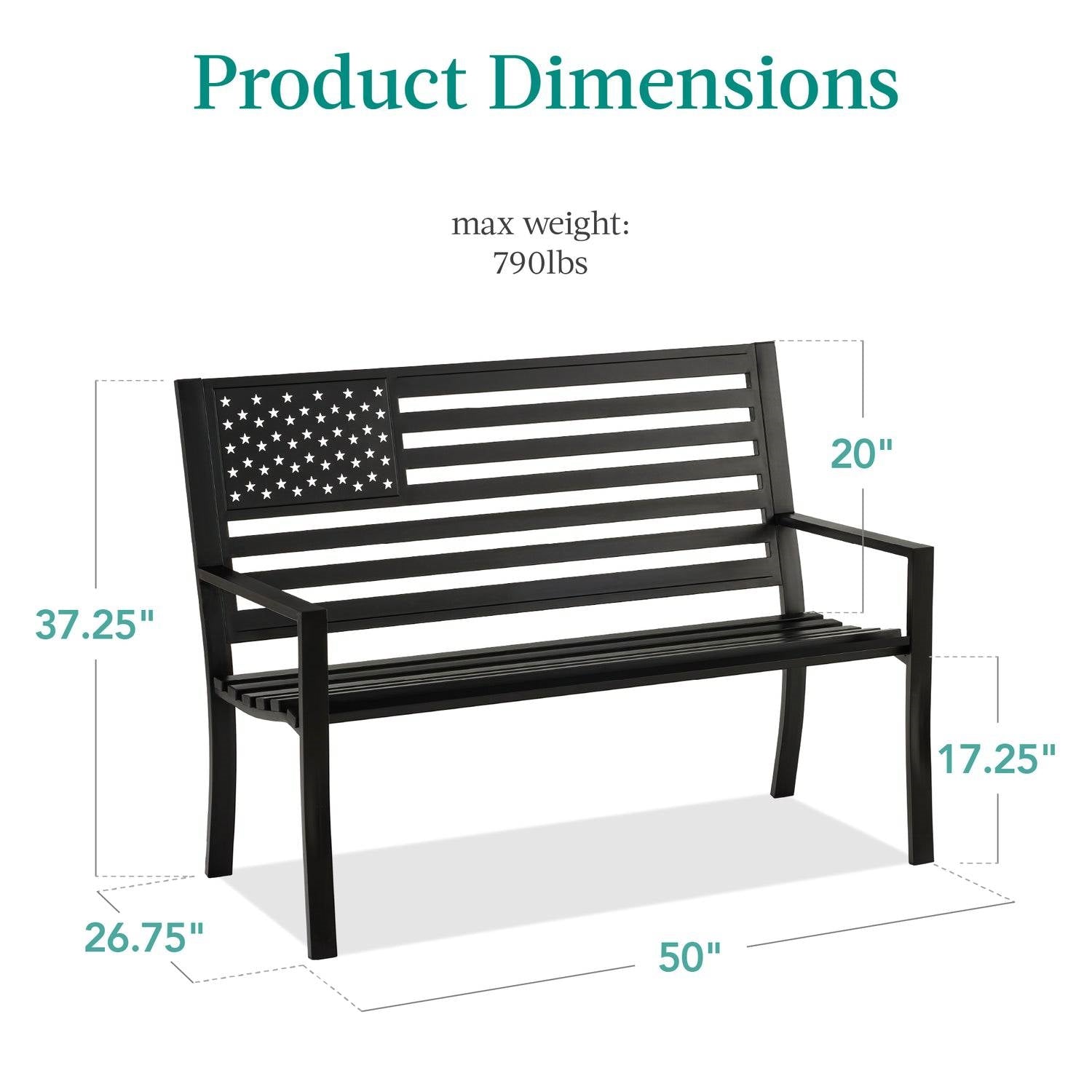 2 Person Patriotic USA Black Metal Bench with American Flag Backrest-4