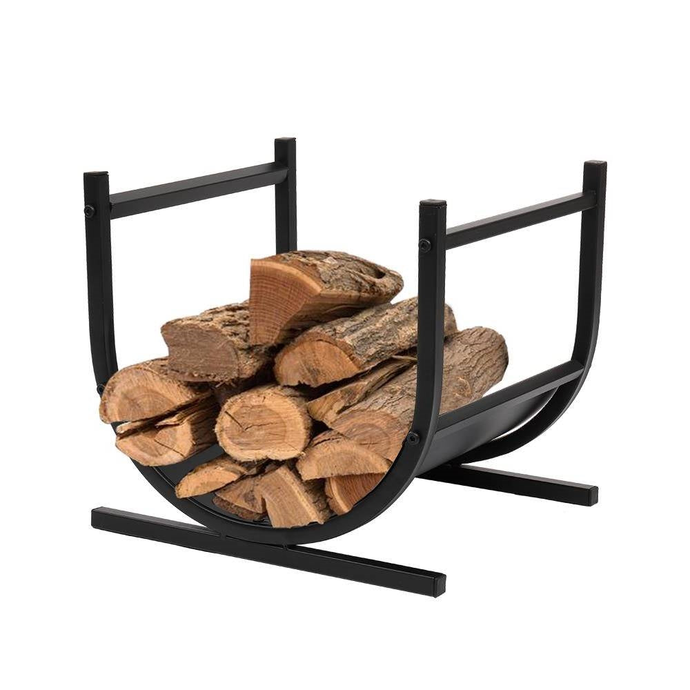 Modern Classic Black Steel Firewood Rack Log Holder for Indoor or Outdoor Use-0