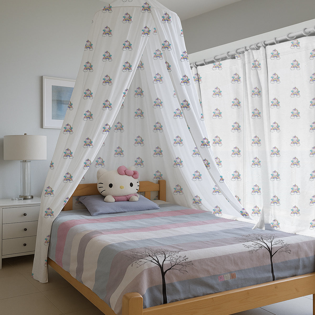 Unicorn With Rainbow Printed Canopy