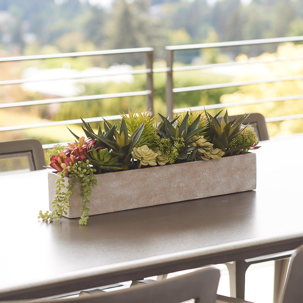 Rectangular Artificial Succulent Arrangement, Natural Planter-0