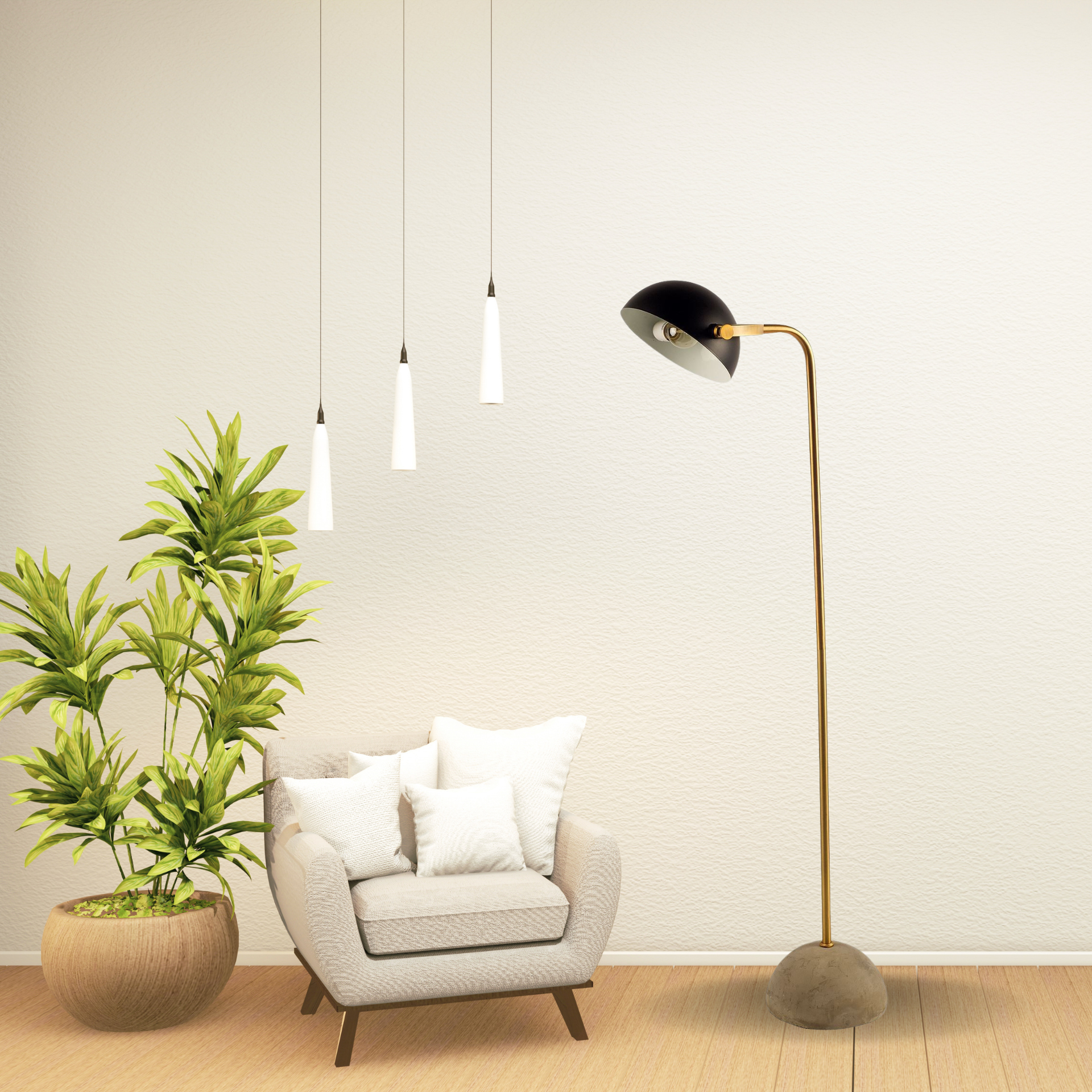 Antiqued Gold Black and Concrete Floor Lamp