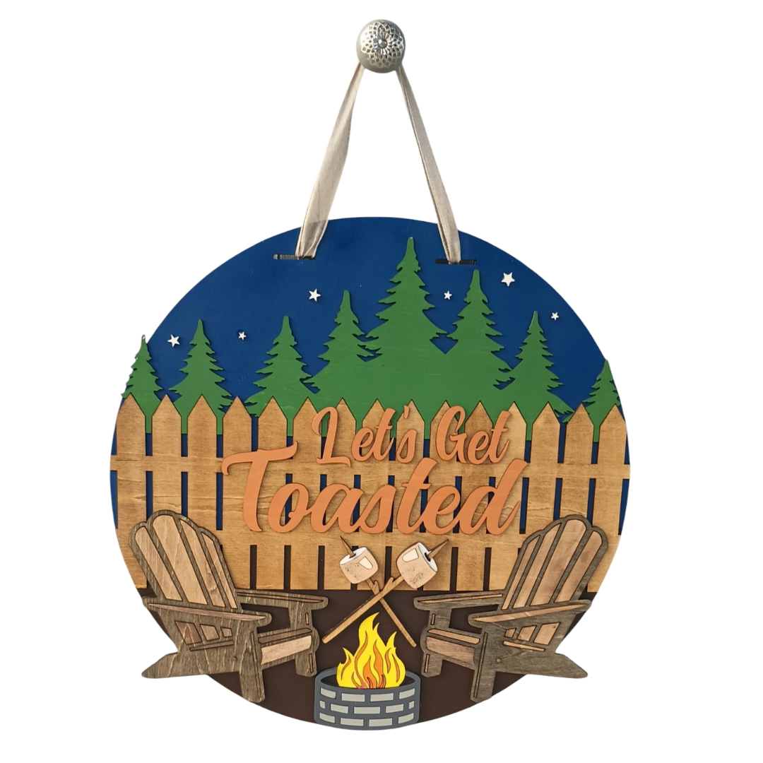 Lets Get Toasted Funny Camping Door Sign Decor