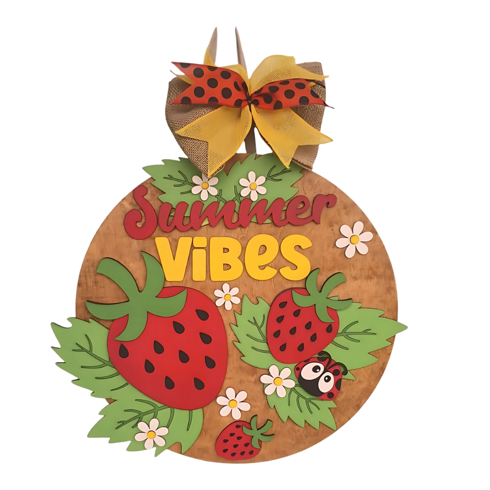 Summer Vibes Strawberry Sign - Door Hanger