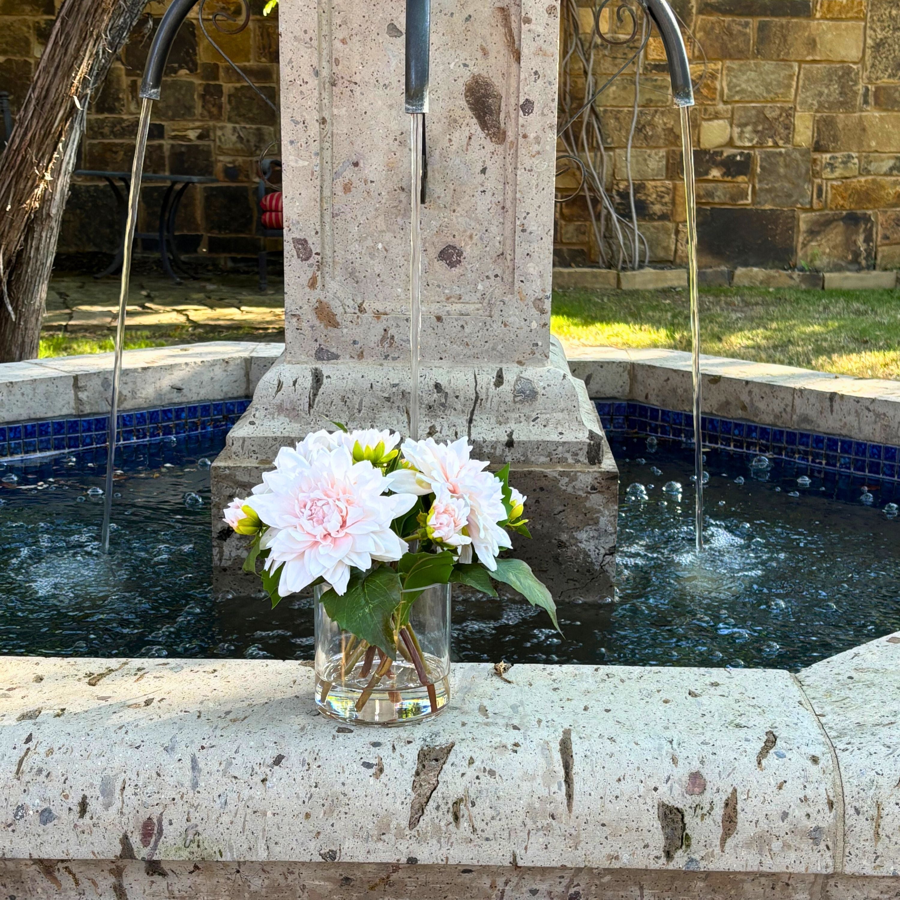 Artificial Dahlia Flower Arrangement in Glass Vase - 10"-2